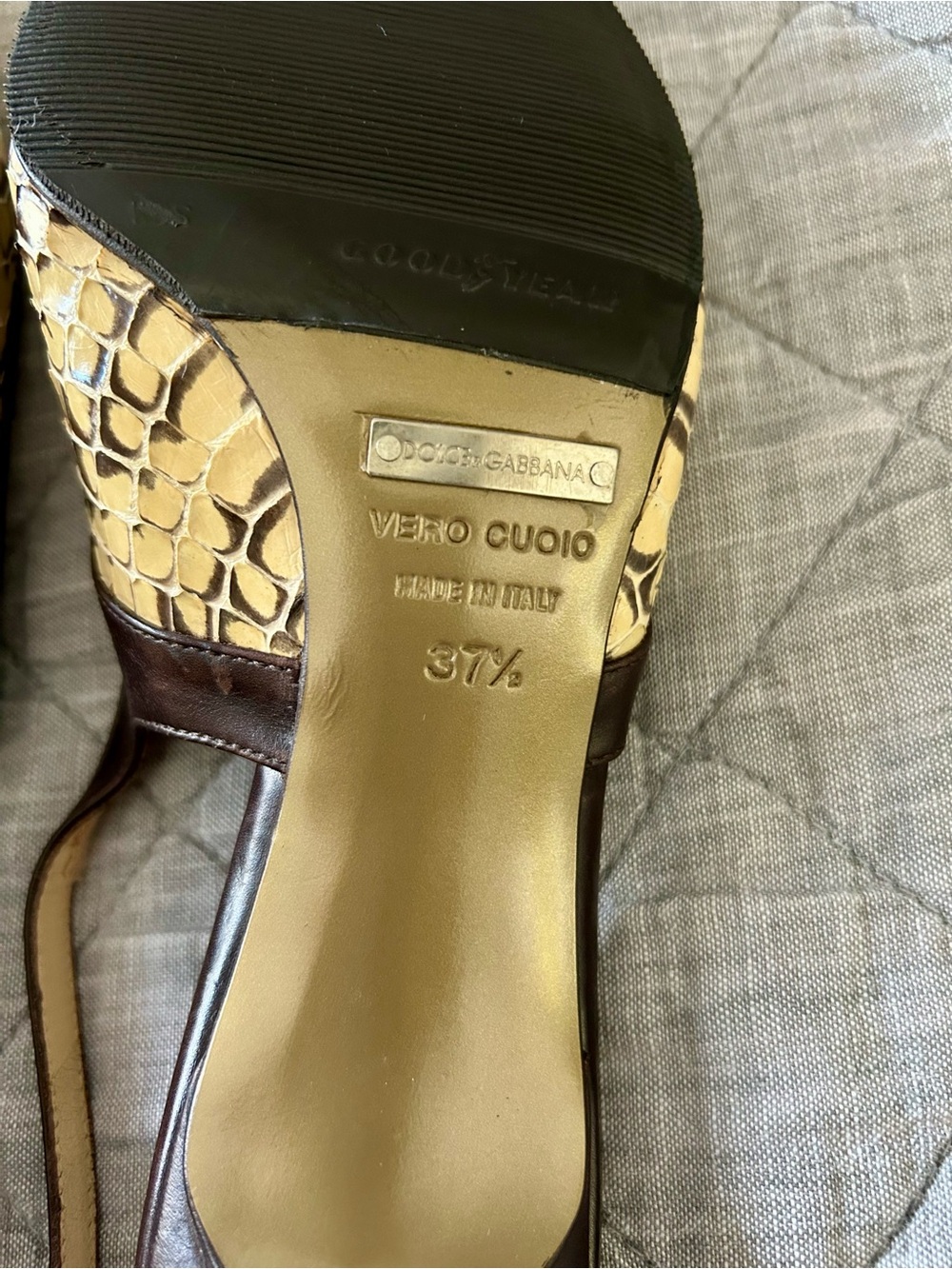 Dolce & Gabbana Snakeskin Pointed-Toe Kitten Heel Slingbacks EU 37.5 - Picture 12 of 16